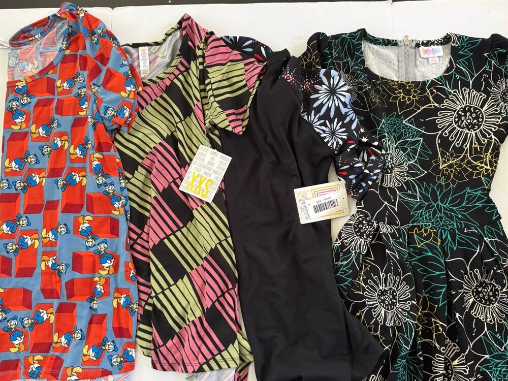 New LuLaRoe LOT Of 4 Size XXS And Small Amelia Dress Classic Donald Duck #7435